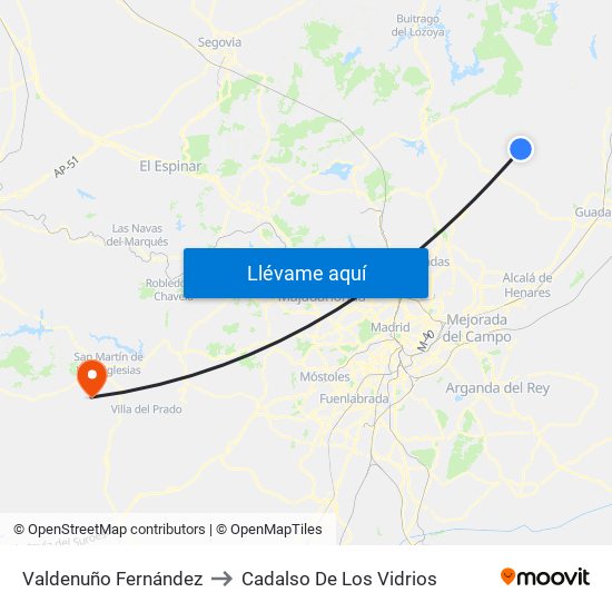 Valdenuño Fernández to Cadalso De Los Vidrios map