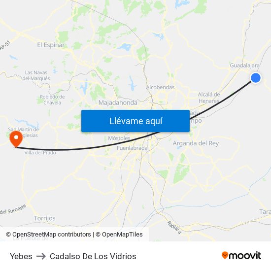 Yebes to Cadalso De Los Vidrios map