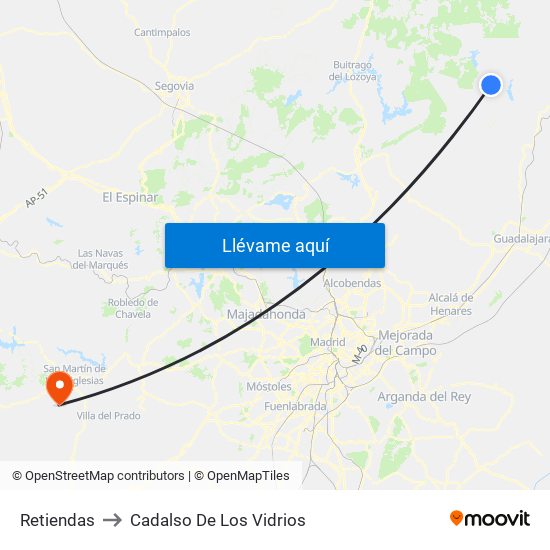 Retiendas to Cadalso De Los Vidrios map