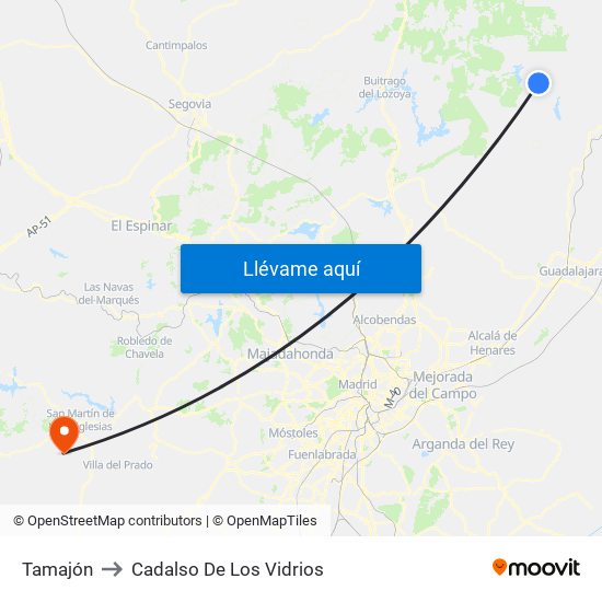 Tamajón to Cadalso De Los Vidrios map