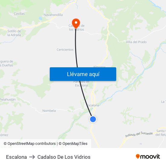 Escalona to Cadalso De Los Vidrios map