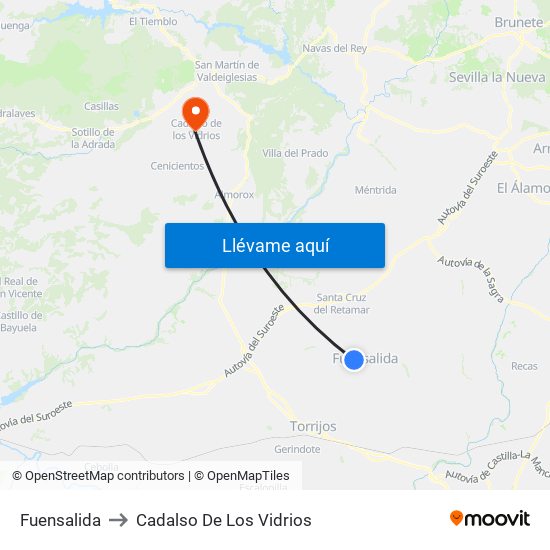 Fuensalida to Cadalso De Los Vidrios map