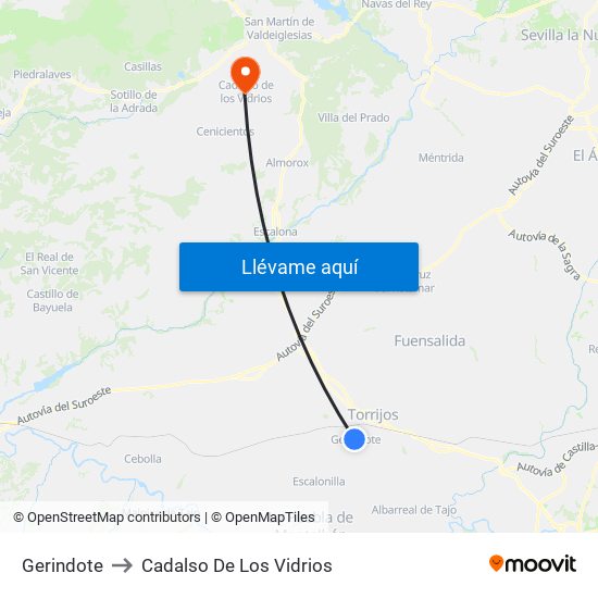 Gerindote to Cadalso De Los Vidrios map
