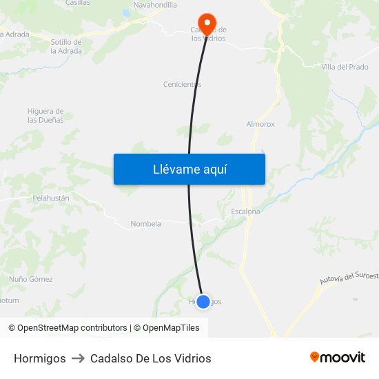Hormigos to Cadalso De Los Vidrios map