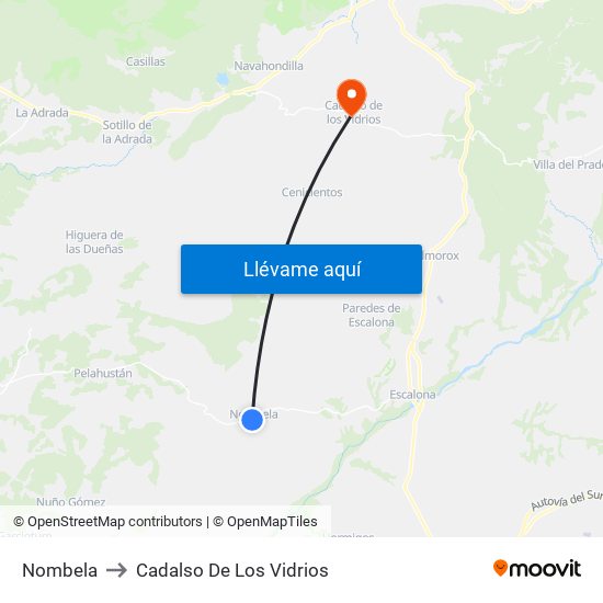 Nombela to Cadalso De Los Vidrios map