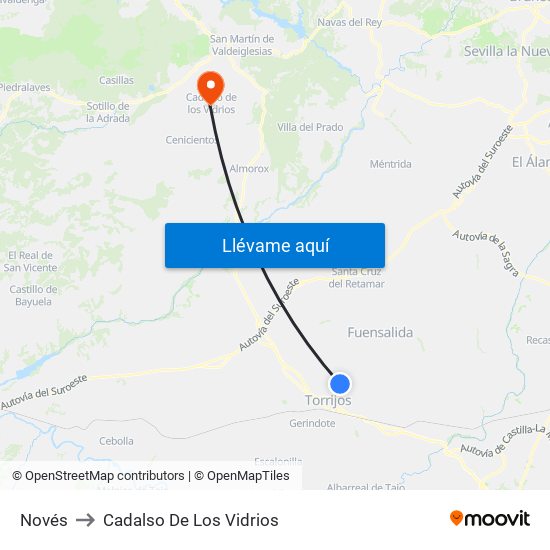 Novés to Cadalso De Los Vidrios map