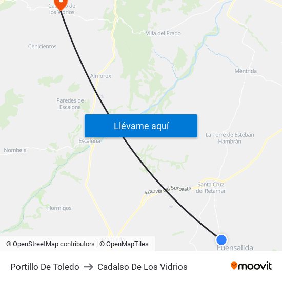 Portillo De Toledo to Cadalso De Los Vidrios map