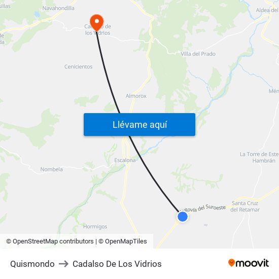 Quismondo to Cadalso De Los Vidrios map