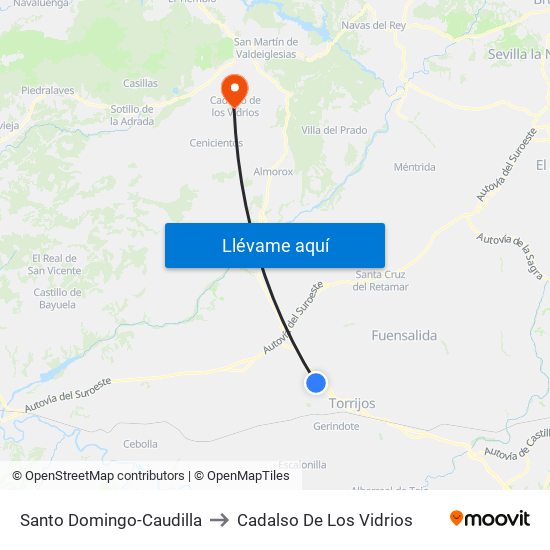Santo Domingo-Caudilla to Cadalso De Los Vidrios map