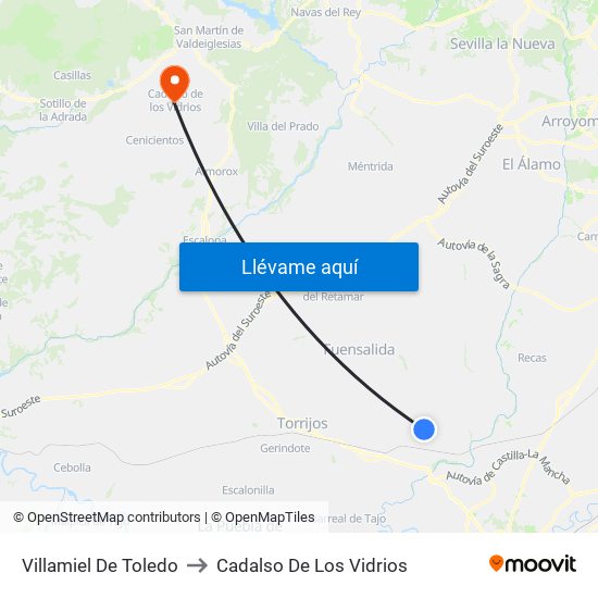 Villamiel De Toledo to Cadalso De Los Vidrios map