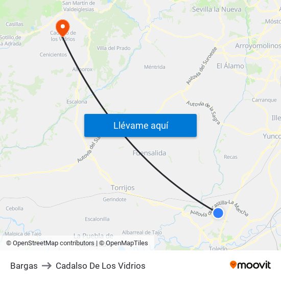 Bargas to Cadalso De Los Vidrios map