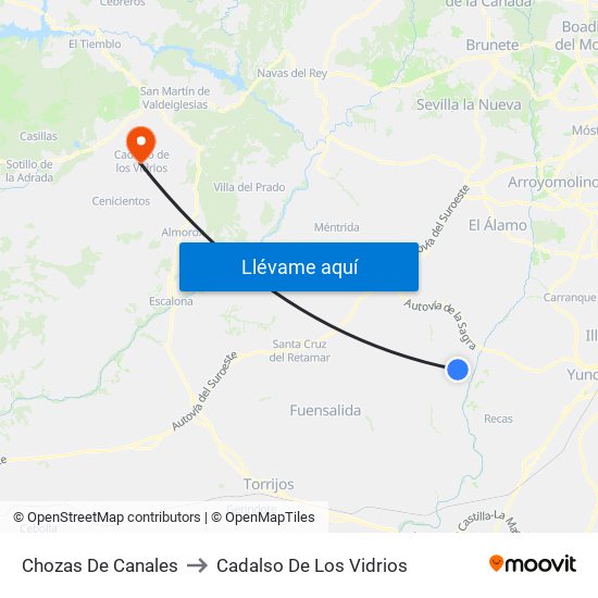 Chozas De Canales to Cadalso De Los Vidrios map