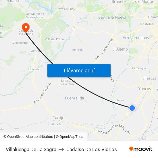 Villaluenga De La Sagra to Cadalso De Los Vidrios map