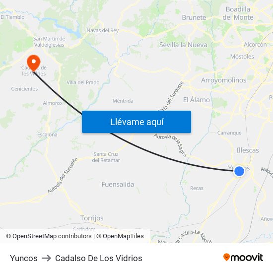 Yuncos to Cadalso De Los Vidrios map