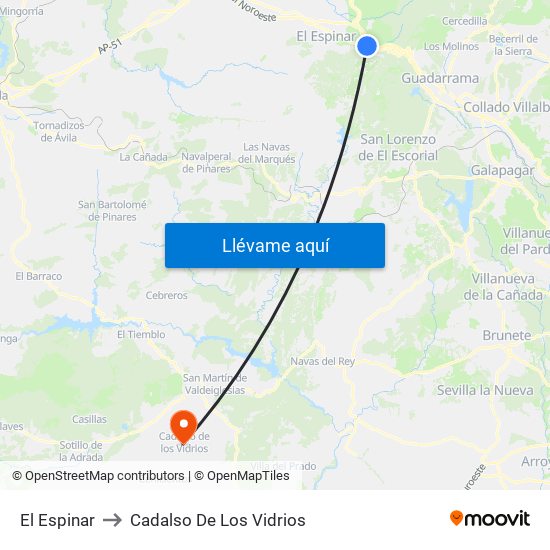 El Espinar to Cadalso De Los Vidrios map