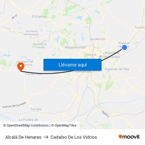 Alcalá De Henares to Cadalso De Los Vidrios map