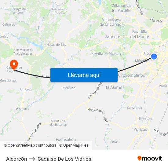Alcorcón to Cadalso De Los Vidrios map