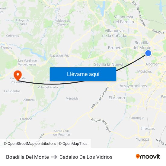 Boadilla Del Monte to Cadalso De Los Vidrios map