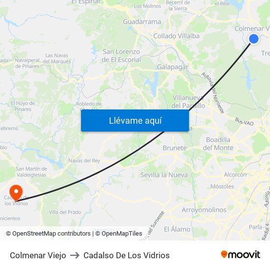 Colmenar Viejo to Cadalso De Los Vidrios map
