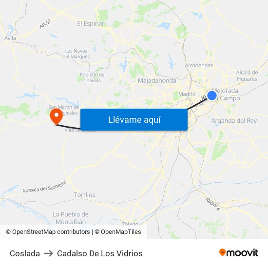 Coslada to Cadalso De Los Vidrios map