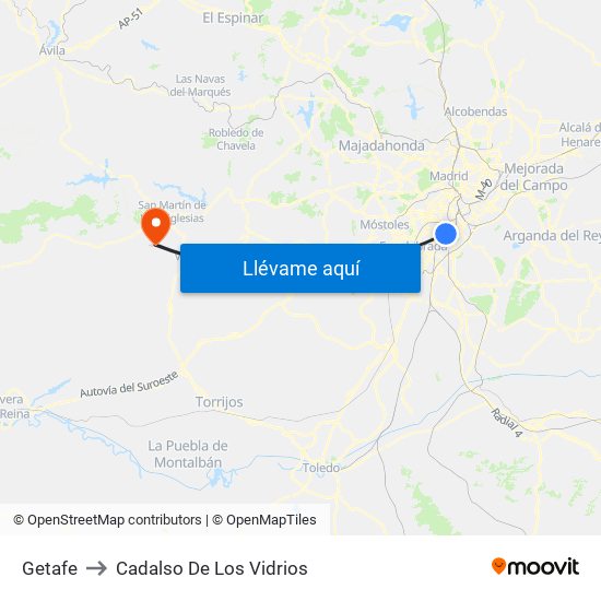 Getafe to Cadalso De Los Vidrios map