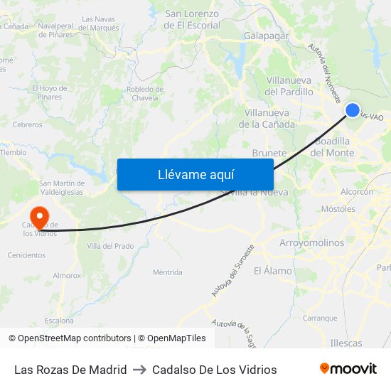 Las Rozas De Madrid to Cadalso De Los Vidrios map