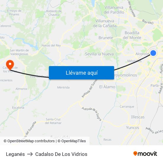 Leganés to Cadalso De Los Vidrios map