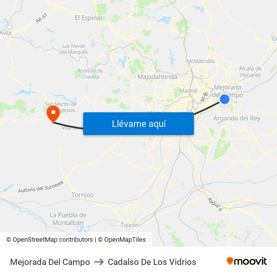 Mejorada Del Campo to Cadalso De Los Vidrios map