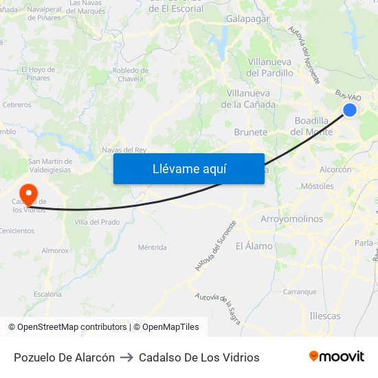 Pozuelo De Alarcón to Cadalso De Los Vidrios map