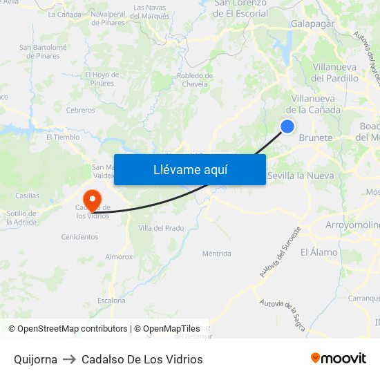 Quijorna to Cadalso De Los Vidrios map