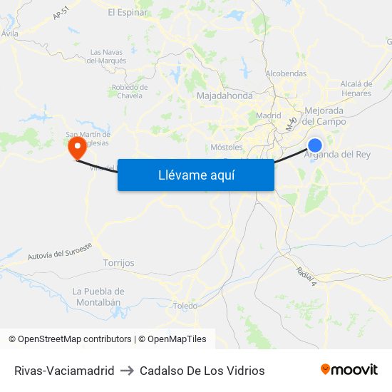 Rivas-Vaciamadrid to Cadalso De Los Vidrios map