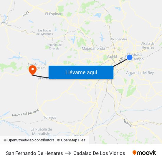 San Fernando De Henares to Cadalso De Los Vidrios map