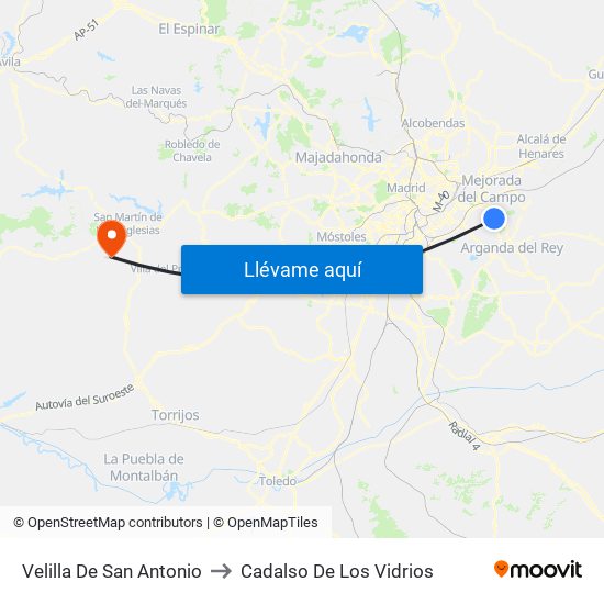 Velilla De San Antonio to Cadalso De Los Vidrios map