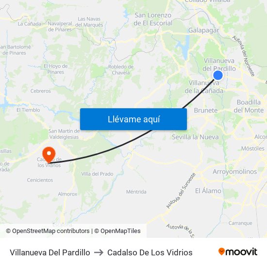 Villanueva Del Pardillo to Cadalso De Los Vidrios map