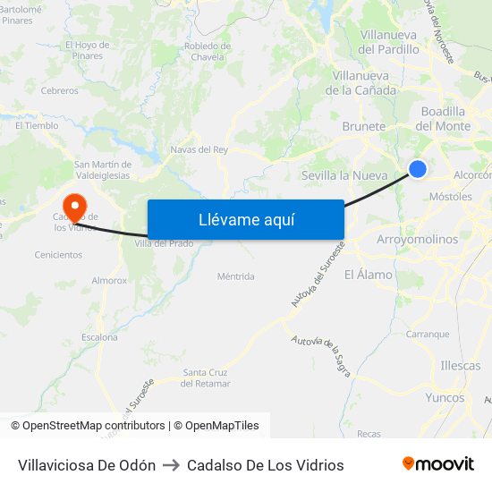 Villaviciosa De Odón to Cadalso De Los Vidrios map
