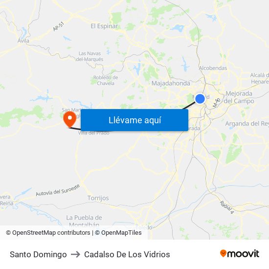 Santo Domingo to Cadalso De Los Vidrios map