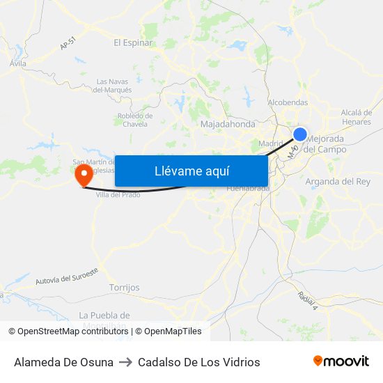 Alameda De Osuna to Cadalso De Los Vidrios map