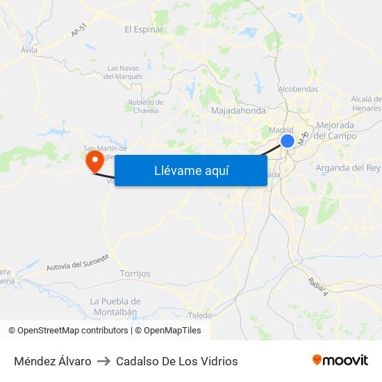 Méndez Álvaro to Cadalso De Los Vidrios map