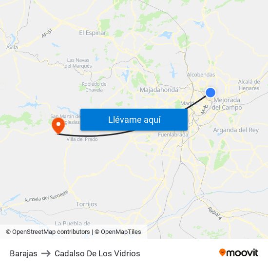 Barajas to Cadalso De Los Vidrios map