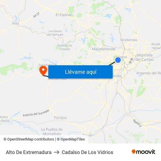 Alto De Extremadura to Cadalso De Los Vidrios map