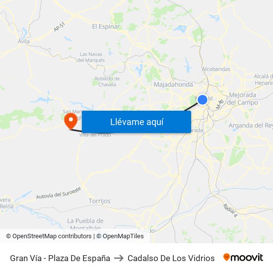 Gran Vía - Plaza De España to Cadalso De Los Vidrios map
