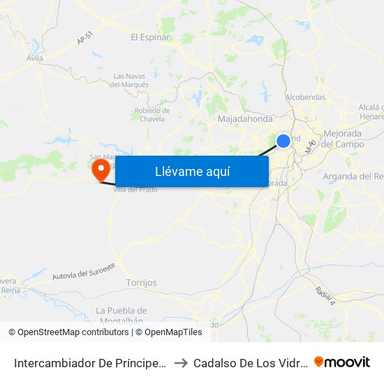 Intercambiador De Príncipe Pío to Cadalso De Los Vidrios map