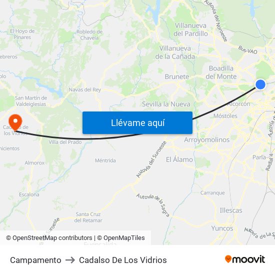Campamento to Cadalso De Los Vidrios map