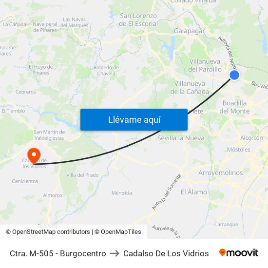 Ctra. M-505 - Burgocentro to Cadalso De Los Vidrios map