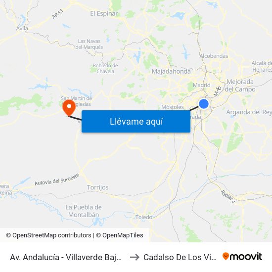 Av. Andalucía - Villaverde Bajo Cruce to Cadalso De Los Vidrios map
