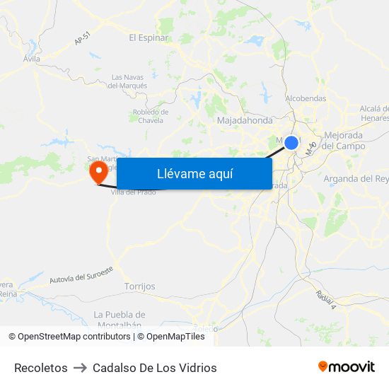 Recoletos to Cadalso De Los Vidrios map