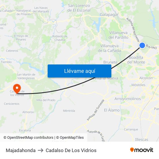 Majadahonda to Cadalso De Los Vidrios map