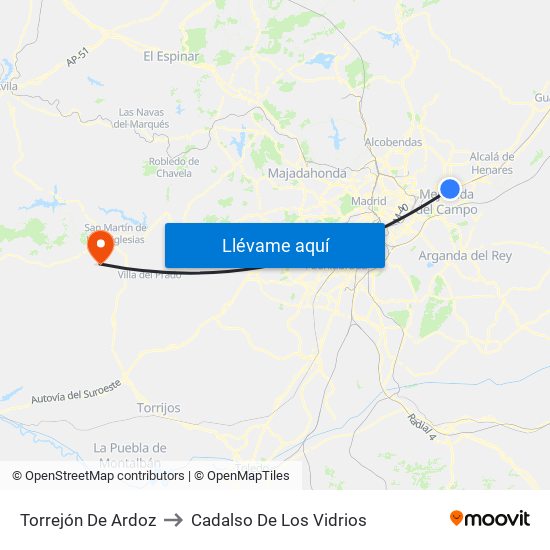 Torrejón De Ardoz to Cadalso De Los Vidrios map