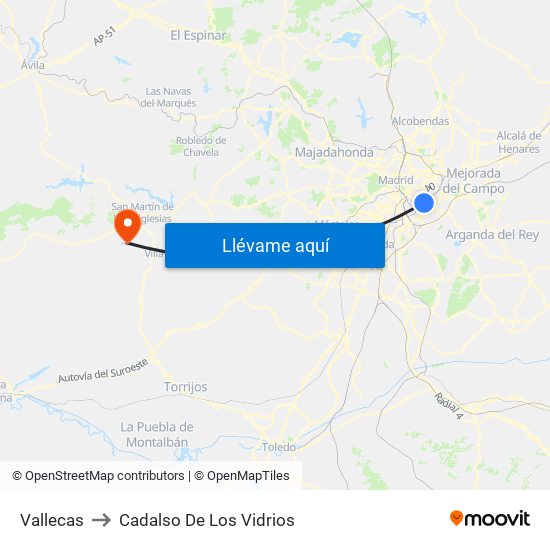 Vallecas to Cadalso De Los Vidrios map