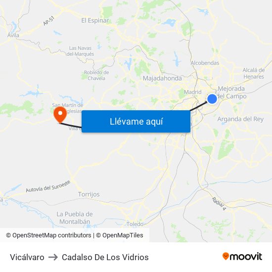 Vicálvaro to Cadalso De Los Vidrios map